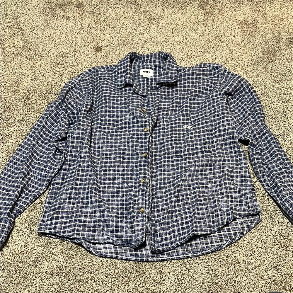 Obey Blue Casual Button Down Shirt with Gingham Pattern - Picture 3 of 6